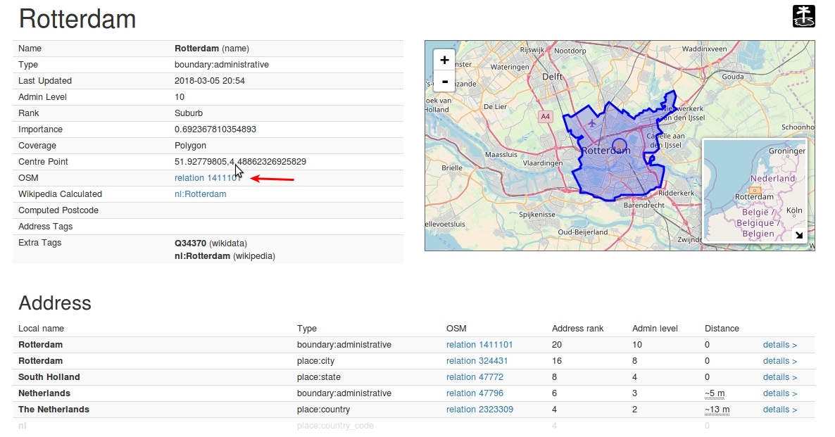screenshot nominatim OSM Rotterdam